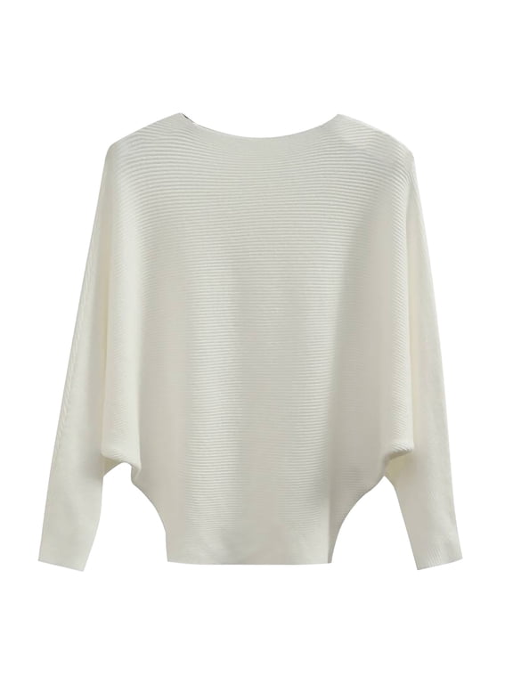 Oversized Sweater for Women Comfy Boat Neck Batwing Long Sleeve Sweaters Knitted Lightweight Solid Color Pullovers