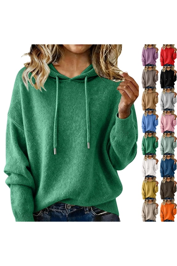 Oversized Sweaters for Women Cozy Ribbed Knit Tops Casual Drawstring Hooded Pullover Fall Winter Trendy Shirt