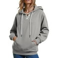 thumbnail image 1 of AGWOLF Oversized Sweatshirts for Women Trendy Lace Up Long Sleeve Sweatshirt Casual Solid Hooded Pullover Tops with Pocket, 1 of 6