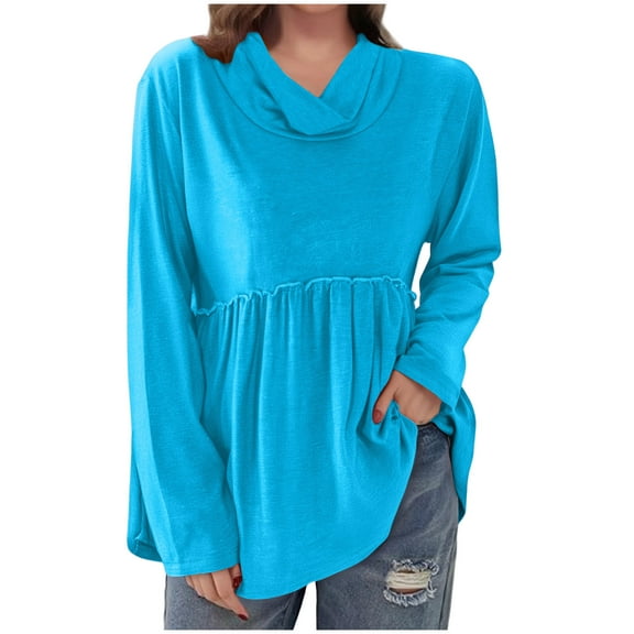 AGWOLF Peplum Sweatshirts for Women Loose Fit Dressy Cowl Neck Long Sleeve Pullover Flowy Lightweight Tops