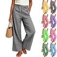 thumbnail image 1 of AGWOLF Plaid Pants Women Gingham Pant Wide Leg Elastic Waisted Boxer Baggy Palazzo Trousers with Pockets Lounge PJ Bottoms Black L, 1 of 8