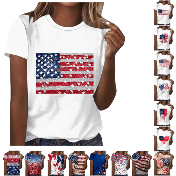 AGWOLF Plus Size 4th of July Shirts for Women Short Sleeve Novelty Graphic Tees Casual Crew Neck Tunic Tops Loose Patriotic 250 Anniversary USA T-Shirt Red S