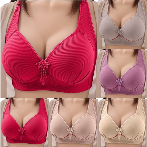 AGWOLF Plus Size Bras for Women Wireless Full Coverage Bra with Wide Straps Padded Push Up Bra for Everyday Wear Red 80