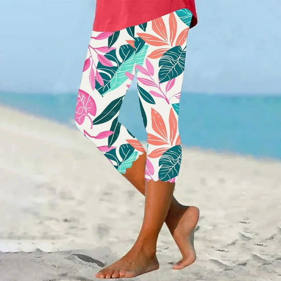 AGWOLF Plus Size Legging Capris for Women Boho Floral Capri Leggings Tummy Control High Waisted Capris Stretch Workout Yoga Pants Multicolor 2XL