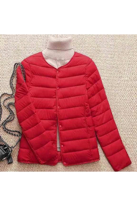 Plus Size Puffer Jacket Womens Lightweight Button Down Coats Long Sleeve Packable Coat Fall Winter Travel Outwear