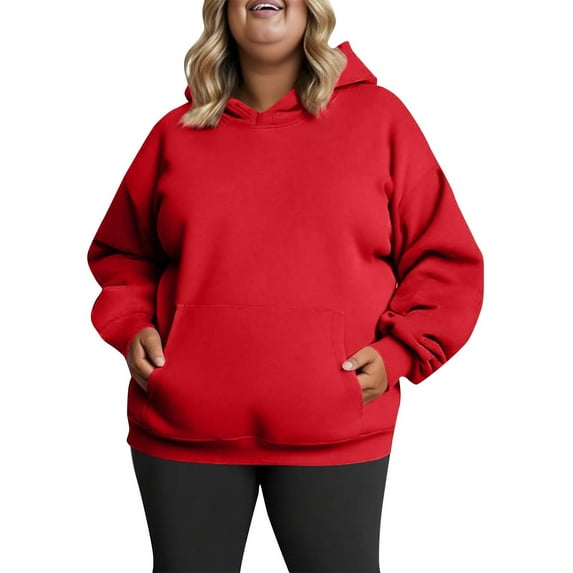 AGWOLF Plus Size Sweatshirts for Women Casual Solid Color Hooded Pullover Oversized Long Sleeve Fall Tops (1X-5X)