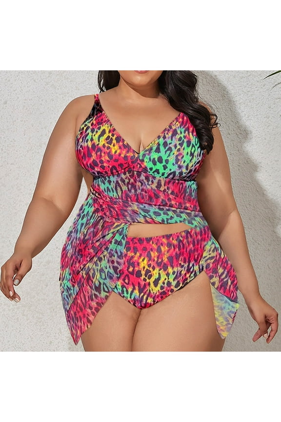 Plus Size Tankini Swimsuits for Women 2 Piece Trendy Leopard Print Bathing Suits Summer Swimsuits for Beach Pool