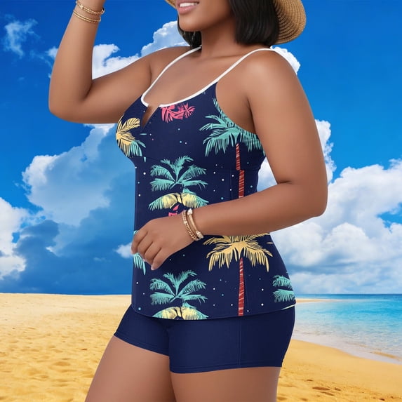 AGWOLF Plus Size Tankini Swimsuits for Women Two Piece Floral Print Modest Bathing Suits Build-in Bra Swim Tops with Tummy Control Boyshorts Blue XXL