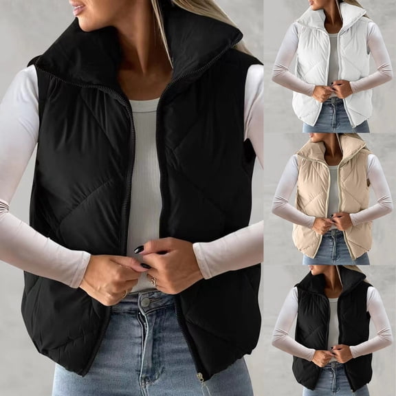 AGWOLF Puffer Vests for Women Stand Collar Sleeveless Winter Coats Lightweight Zip Up Warm Outerwear Fall Winter Quilted Jackets for Women