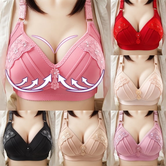 AGWOLF Push Up Bra for Women No Underwire Floral Jacquard Bralette Comfort Full Coverage Support Bras Lace Bralettes for Older Women for Everyday Wear