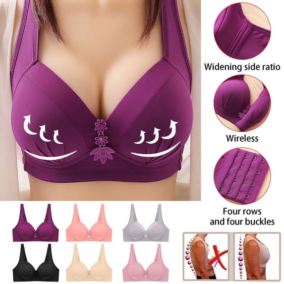 AGWOLF Push Up Bra for Women No Underwire Font Closure Bralette Comfort High Support Gathering Bras with Adjustable Strap Soft Breathable Everyday Wear
