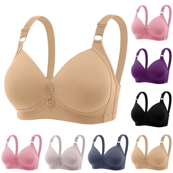 AGWOLF Push Up Bras for Women Plus Size No Underwire Bra with Adjustable Straps Padded Gathering Bralettes Full Coverage Bra for Older Women Navy 80