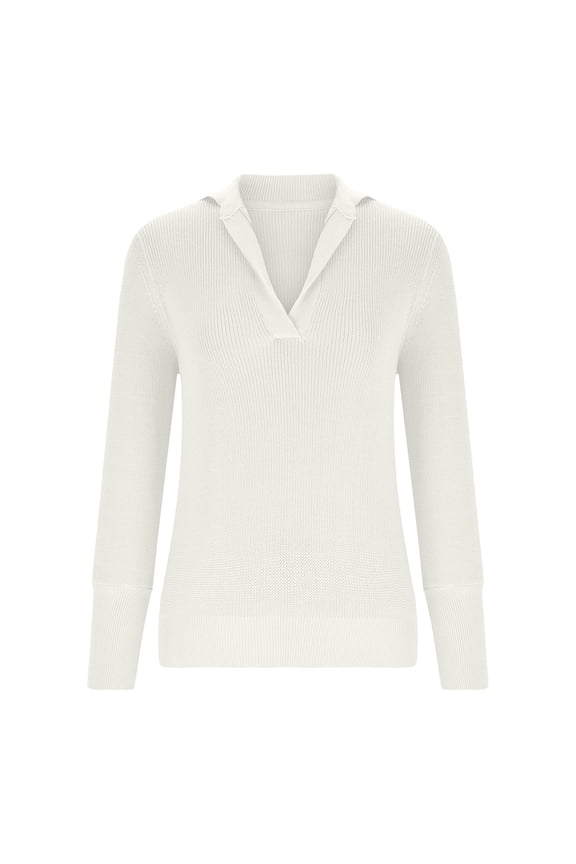 Ribbed Knit Sweater for Women Slim Lapel V Neck Jumper Tops Casual Lightweight Solid Basic Pullover