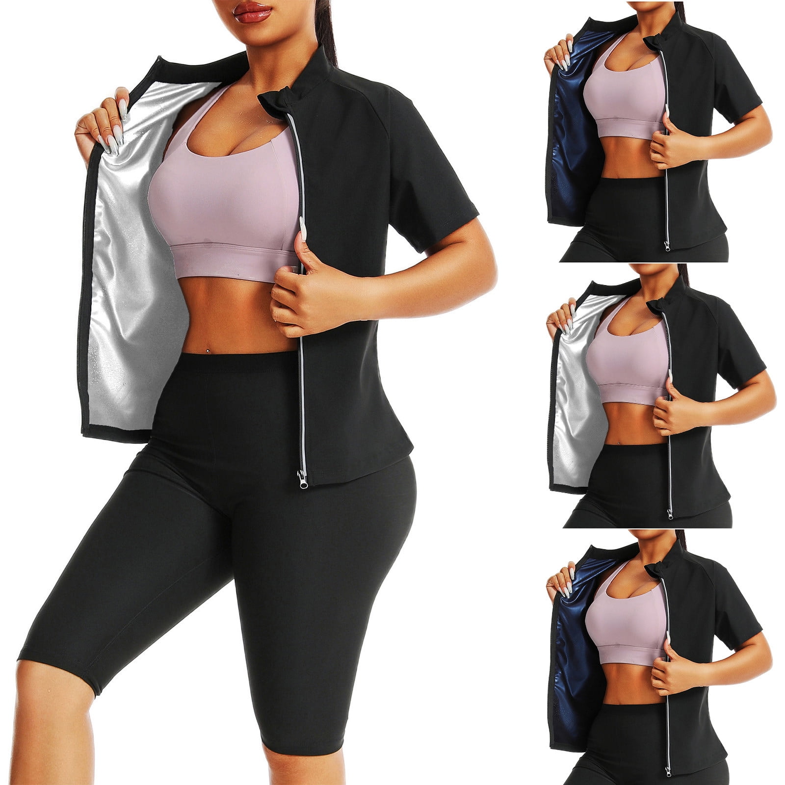 AGWOLF Sauna Suit Womens Long Sleeve Lightweight Zipper Workout Sweat ...