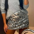thumbnail image 1 of AGWOLF Sequin Skirt for Women Sparkly Belly Dance Mini Skirts Shiny Bodycon Stretchy Skirt for Party Concert Club Silver Sequin Skirt, 1 of 9