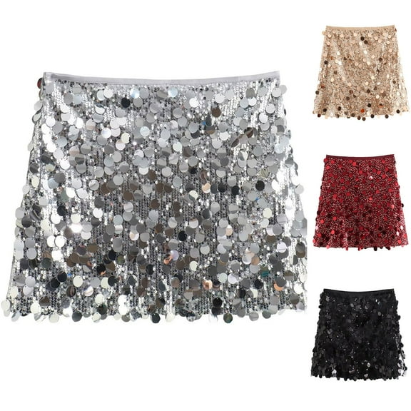 AGWOLF Sequin Skirt for Women Sparkly Stretchy Bodycon Party Skirts Night Out Club Concert Skirt