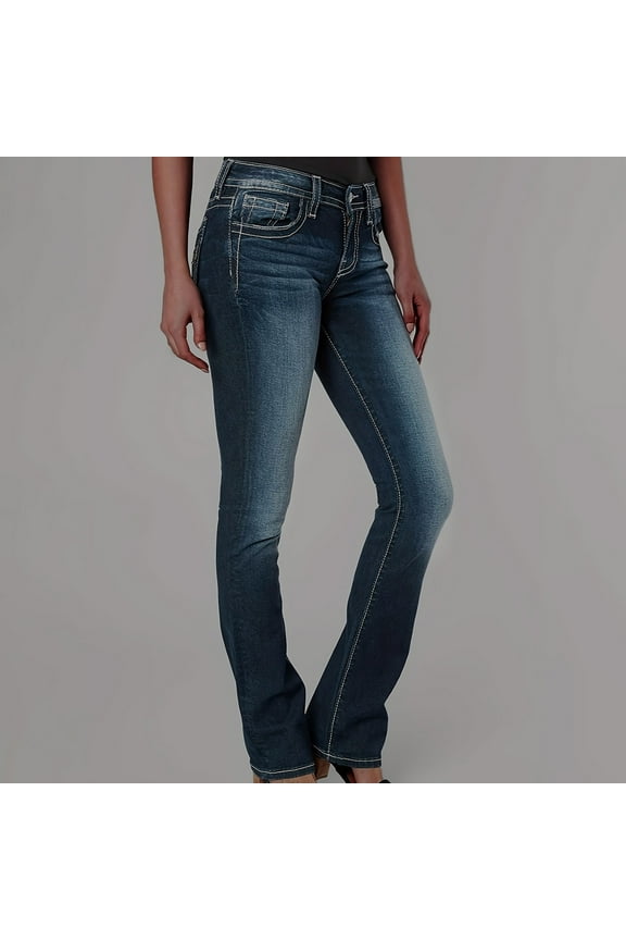 Skinny Jeans for Women Casual Bootcut Retro Cross Embellished Domine Pants Fashion Mid Rise Pant