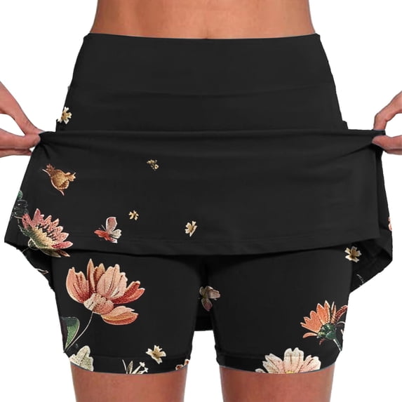 AGWOLF Skirts for Women Plus Size Athletic Golf Tennis Skorts Floral Graphic High Waist Skirts with Inner Shorts Summer Casual Skorts