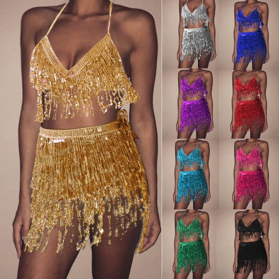 AGWOLF Sparkly Sequin Skirt for Women Glitter Swing Concert Mini Skirts Elastic Waist A-Line Party Skirts Gold Sequin Skirt