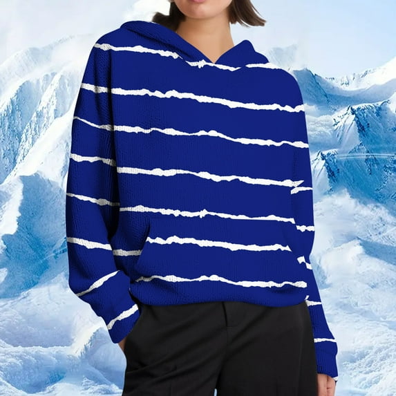 AGWOLF Striped Hoodies for Women Preppy Knit Long Sleeve Sweatshirts Vintage Ethnic Hooded Pullover with Pocket