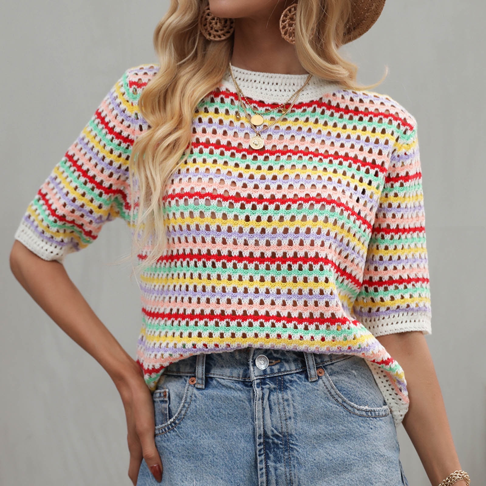 Black Open Knit Hollow Out Sweater Slim Fit For Spring Women Knit Top With Sheer Details main image 0