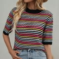 thumbnail image 1 of AGWOLF Striped Sweater for Women Cute Crochet Knit Hollow Out Pullover Cozy Crewneck Muticolor Long Sleeve Jumper Tops, 1 of 6