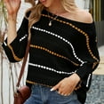 thumbnail image 1 of AGWOLF Striped Sweater for Women Trendy 3/4 Sleeve Crochet Hollow Out Pullover Oversized Crewneck Knit Jumper Tops, 1 of 7