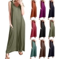thumbnail image 1 of AGWOLF Summer Jumpsuits for Women Wide Leg Flowy Pants Rompers Loose Fit V Neck One Piece with Pockets Vacation Beach Jumpsuit Army Green L, 1 of 7