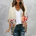 thumbnail image 1 of AGWOLF Summer Lightweight Cardigan for Women 3/4 Sleeve Shrug Kimono Beach Cover Ups Boho Floral Loose Chiffon Swimsuit Coverup Multicolor,XL, 1 of 5