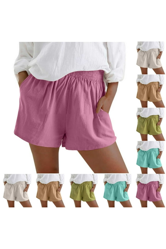 Summer Shorts for Women 2025 Casual Loose Cotton Linen Going Out Shorts Teen Girls Plus Size Short Pants with Pockets