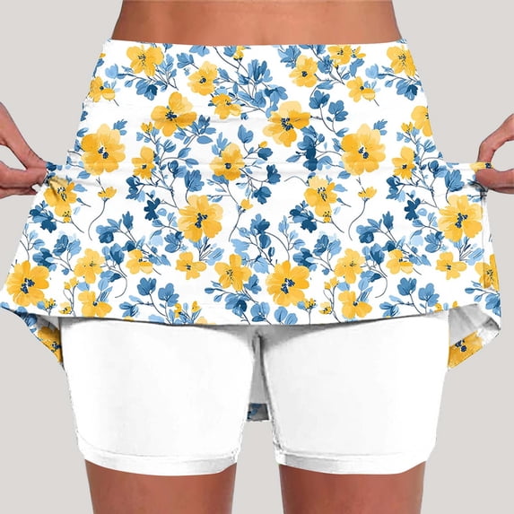 AGWOLF Summer Skorts for Women Plus Size Athletic Golf Tennis Short Dressy Casual Floral Skort with Pockets White XXXXL
