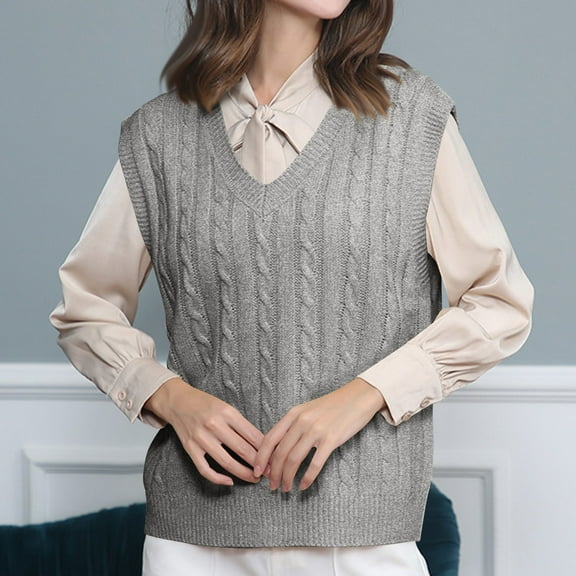 AGWOLF Sweater Vest for Women Cozy V Neck Cable Knit Pullover Solid Basic Sleeveless Preppy Tops