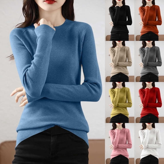 AGWOLF Sweaters for Women Long Sleeve Crew Neck Sweater Fall Lightweight Soft Knit Pullover Tops XXL