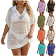 thumbnail image 1 of AGWOLF Swim Cover Up for Women Crochet Swimsuit Coverup V Neck Bathing Suits Cover Ups Summer Beach Coverups for Swimwear Women Khaki Free Size, 1 of 7