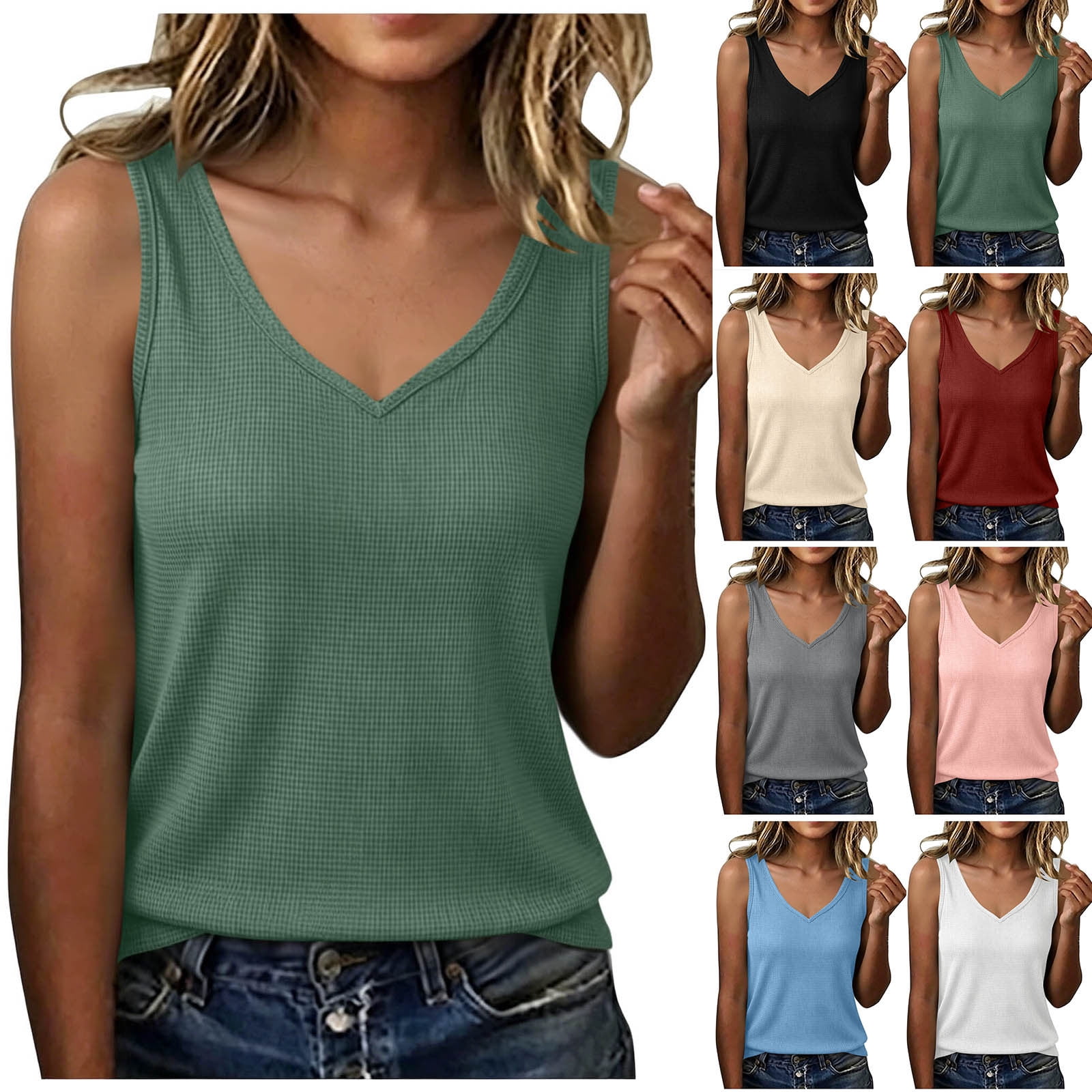 AGWOLF Tank Tops for Women Summer Sleeveless Waffle Knit Vest Top — free download