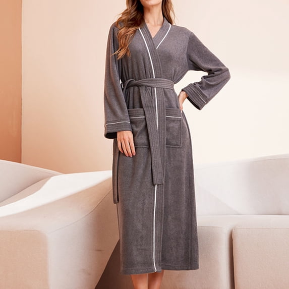 AGWOLF Terry Cloth Robes for Women Lightweight Quick Dry Towel Robe with Pockets Full Long Bathrobe After Shower Lounging Dark Gray M