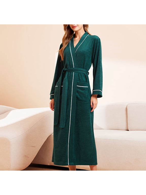 Terry Cloth Robes for Women Lightweight Quick Dry Towel Robe with Pockets Full Long Bathrobe After Shower Lounging Green XL