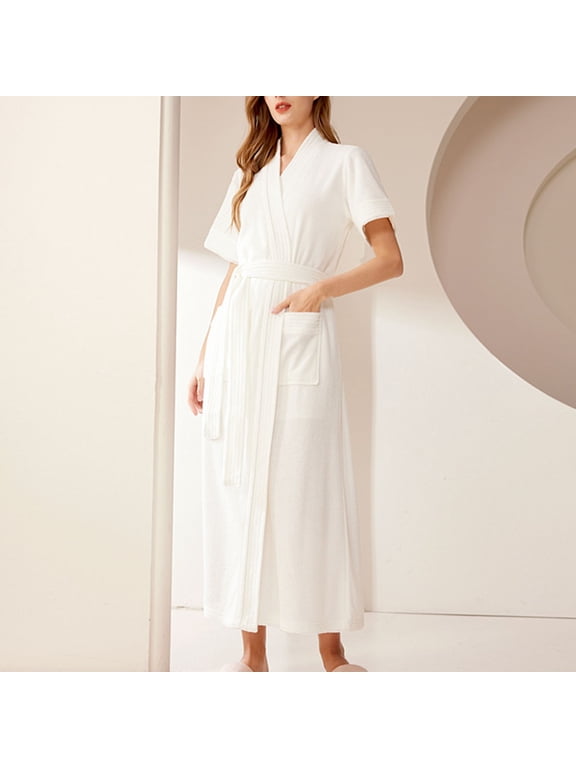 Terry Cloth Robes for Women Quick Dry Absorbent Towel Robe with Pockets Full Long Bathrobe after Shower Lounging White XXXL