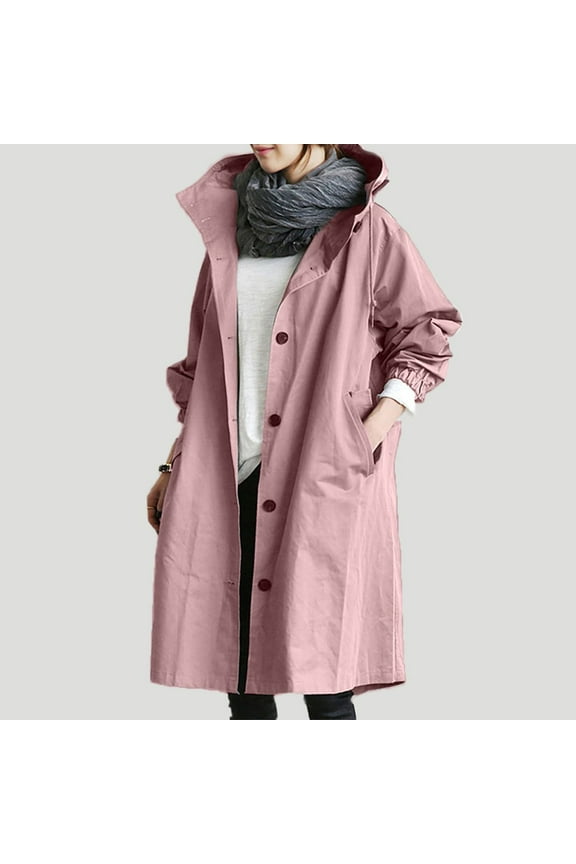 Trench Coat for Women Loose Windbreaker Long Sleeve Long Jackets Waterproof Single Breasted Hooded Coats Outdoor Hiking Climbing Jacket