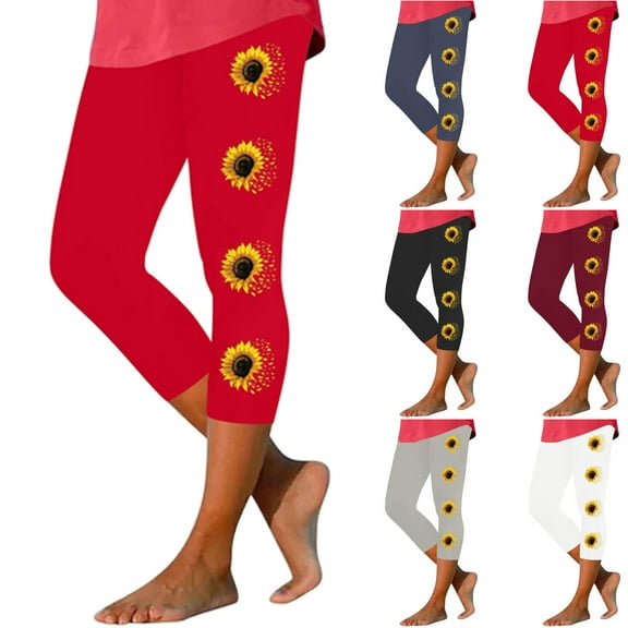 AGWOLF Tummy Control Capri Leggings for Women Summer Casual Cropped Pants Slim Fit High Waisted Capris Boho Floral Printed Beach Leggings