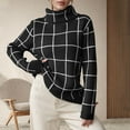 thumbnail image 1 of AGWOLF Turtleneck Sweater for Women Cozy Plaid Knit Jumper Casual Long Sleeve Color Block Tops, 1 of 4