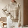 thumbnail image 1 of AGWOLF Turtleneck Sweater for Women Cozy Plaid Knit Jumper Casual Long Sleeve Color Block Tops, 1 of 4