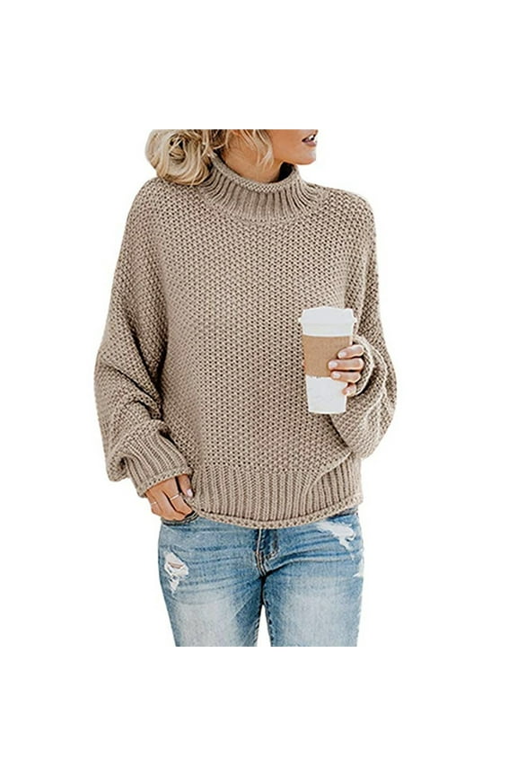 Turtleneck Sweater for Women Oversized Batwing Long Sleeve Knit Pullover Cozy Solid Basic Sweaters
