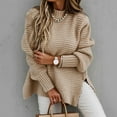 thumbnail image 1 of AGWOLF Turtleneck Sweaters for Woman Casual Knit Side Slit Pullover Oversized Fall Winter Jumper Tops, 1 of 1