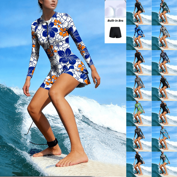 AGWOLF UPF 50+ Rash Guard for Women One Piece Modest Swimsuits for Women UV Protection Swim Dress Long Sleeve Bathing Suits with Bottoms & Bras Green S