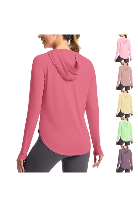 UPF 50+ Sun Shirts for Women with Hood Long Sleeve UV Protection Hoodies Lightweight Quick Dry Outdoor Hoodie for Hiking Fishing Watermelon Red M
