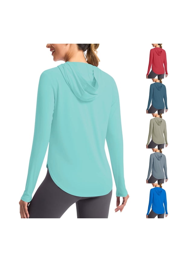 UV Sun Protection Shirts for Women Long Sleeve Sun Shirt with Thumb Holes Lightweight Quick Dry Hoodies for Hiking Fishing Khaki M