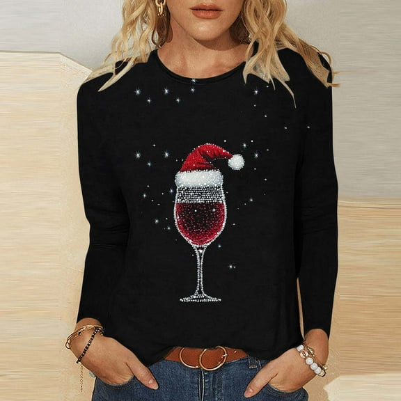 AGWOLF Ugly Christmas Sweatshirt for Women Long Sleeve Holiday Tops Funny Graphic Rhinestone Crewneck Pullover Holiday Vacation Shirts