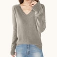 thumbnail image 1 of AGWOLF V Neck Sweater for Women Fuzzy Solid Color Knit Tops Fall Winter Long Sleeve Pullover, 1 of 3