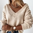 thumbnail image 1 of AGWOLF V Neck Sweater for Women Loose Ribbed Knit Comfy Tops Solid Long Sleeve Pullover, 1 of 1